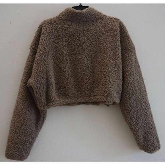 SKIMS AP-ZIP-0878 Womens Sz XL Desert Teddy High Pile Fleece Crop Zip Jacket $90 - Picture 2 of 12